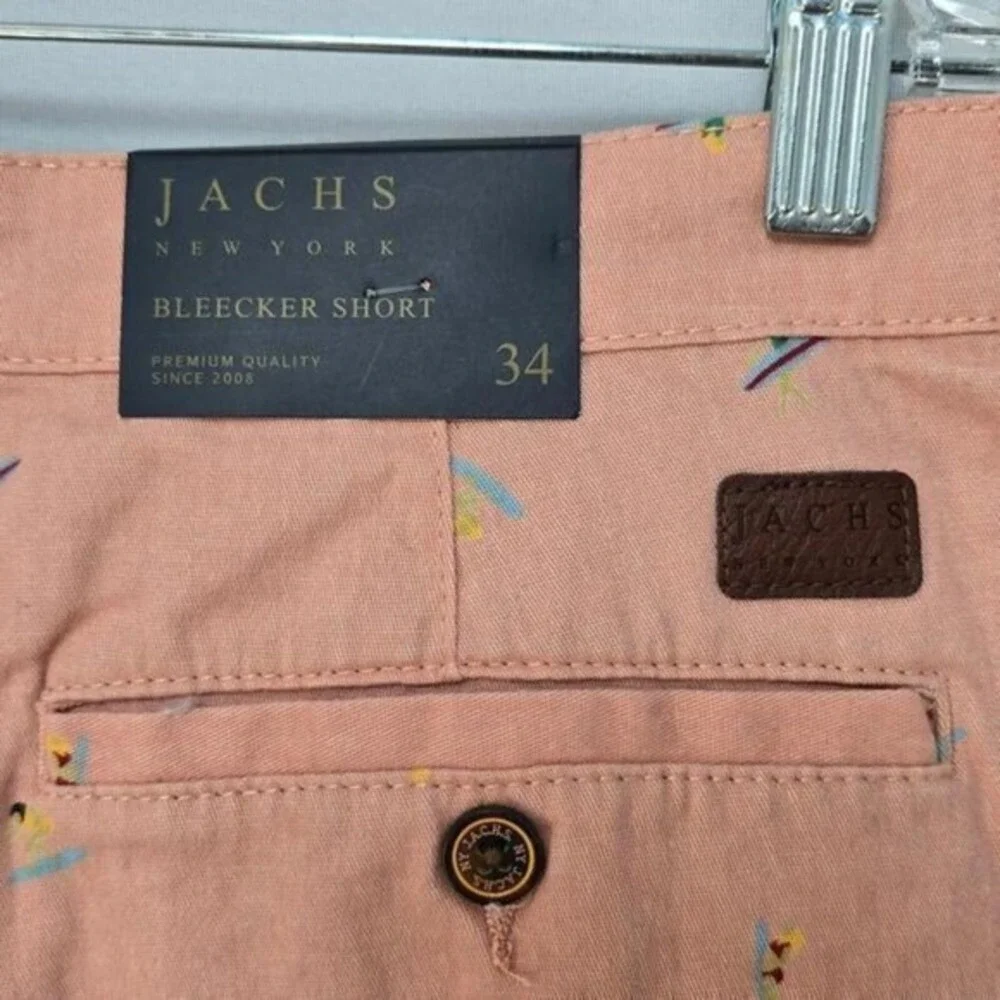 Jachs New York Bleecker Shorts Mens 34 Peach Surfer Pattern Chino‎ Stretch Twill